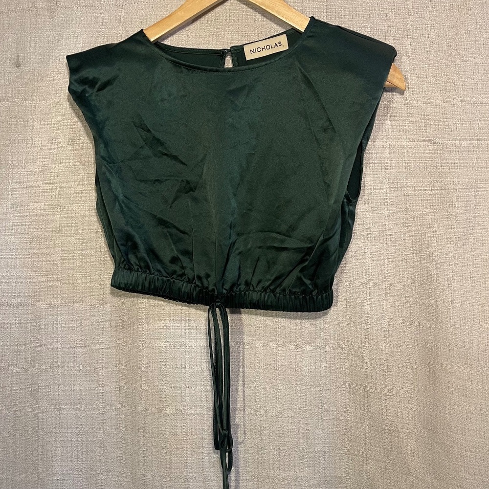 Silk Nicholas Emerald Satin Crop Top Silk